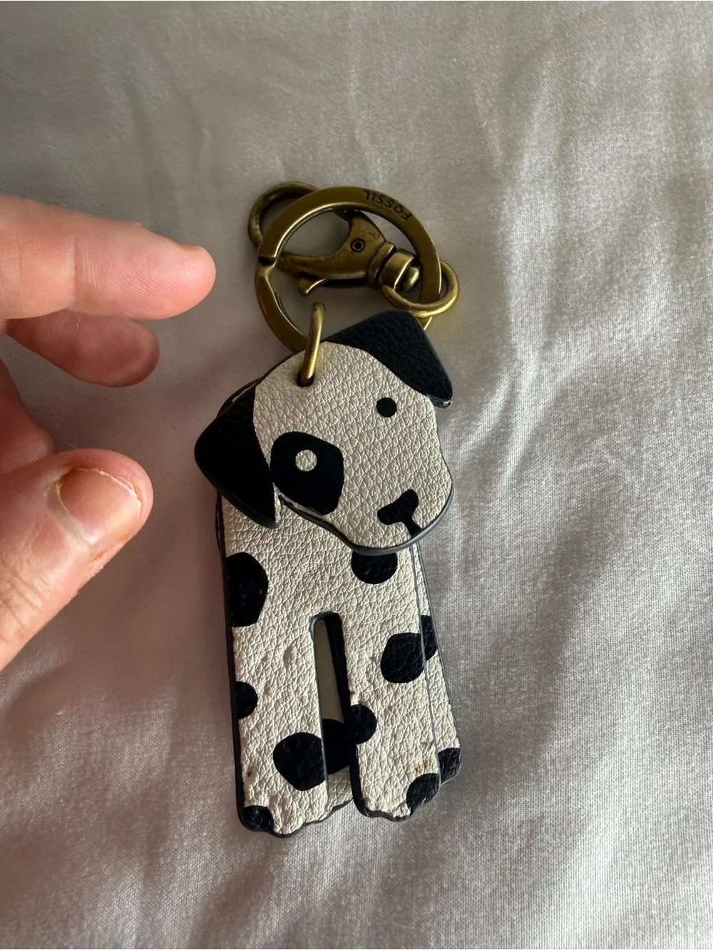 Fossil Dalmatian Dog Genuine Leather Keychain Key Fob Bag Charm